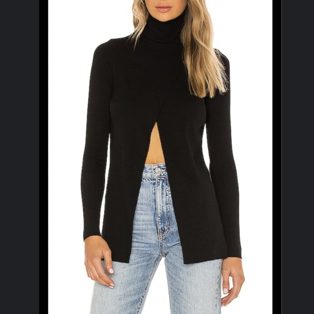 Revolve The Range Layered Split Sweater‎ Size XS Turtleneck Ribbed Black